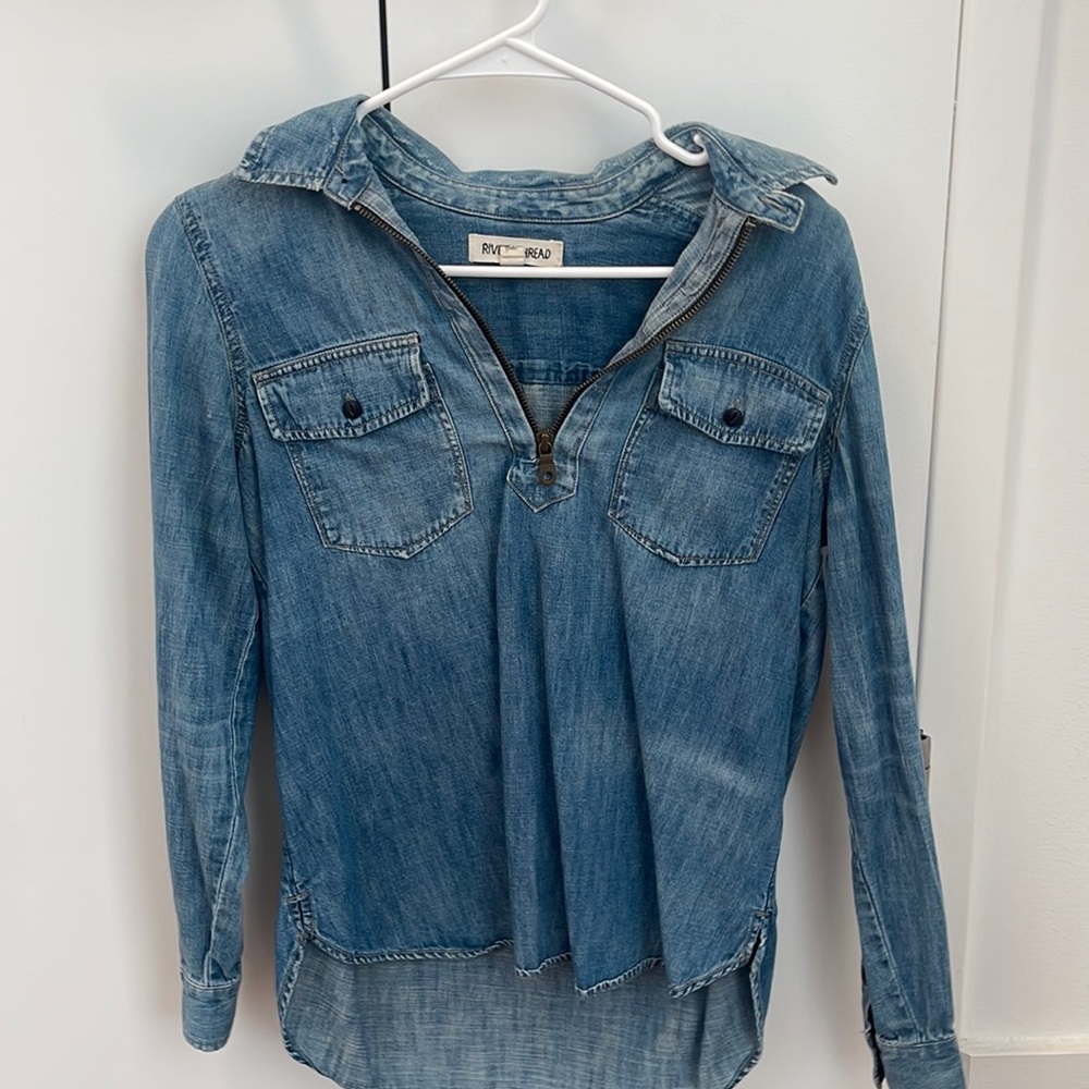 Rivet & Thread (Madewell) Quarter Zip Jean Chambray Long Sleeve - S